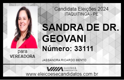 Candidato SANDRA DE DR. GEOVANI 2024 - ITAQUITINGA - Eleições