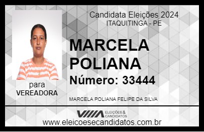 Candidato MARCELA POLIANA 2024 - ITAQUITINGA - Eleições