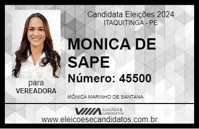 Candidato MONICA DE SAPE 2024 - ITAQUITINGA - Eleições