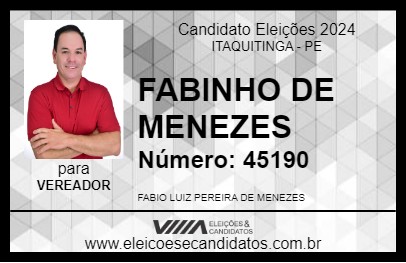 Candidato FABINHO DE MENEZES 2024 - ITAQUITINGA - Eleições