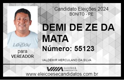 Candidato DEMI DE ZE DA MATA 2024 - BONITO - Eleições