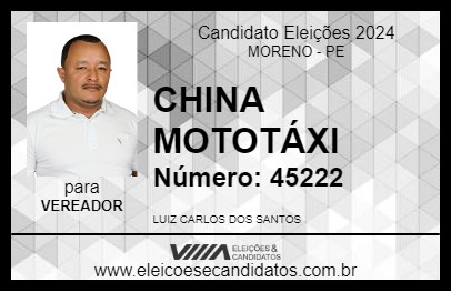 Candidato CHINA MOTOTÁXI 2024 - MORENO - Eleições