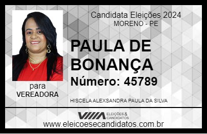 Candidato PAULA DE BONANÇA 2024 - MORENO - Eleições