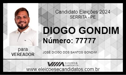 Candidato DIOGO GONDIM 2024 - SERRITA - Eleições