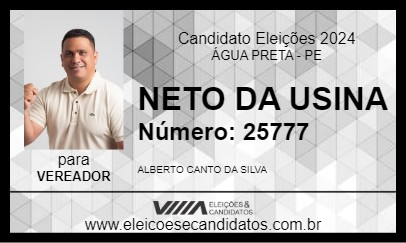 Candidato NETO DA USINA 2024 - ÁGUA PRETA - Eleições