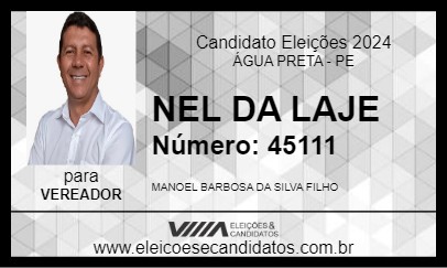 Candidato NEL DA LAJE 2024 - ÁGUA PRETA - Eleições