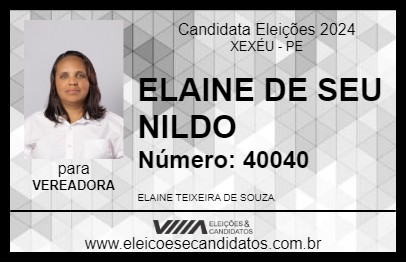 Candidato ELAINE DE SEU NILDO 2024 - XEXÉU - Eleições