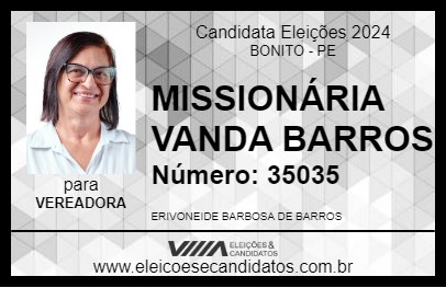 Candidato MISSIONÁRIA VANDA BARROS 2024 - BONITO - Eleições