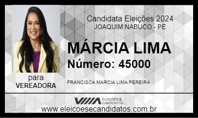 Candidato MÁRCIA LIMA 2024 - JOAQUIM NABUCO - Eleições