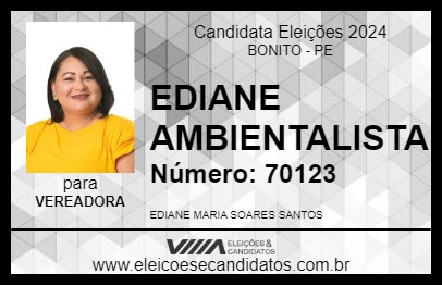 Candidato EDIANE AMBIENTALISTA 2024 - BONITO - Eleições