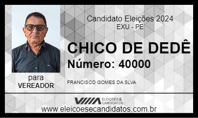 Candidato CHICO DE DEDÊ 2024 - EXU - Eleições