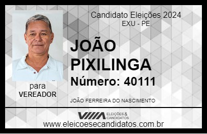 Candidato JOÃO PIXILINGA 2024 - EXU - Eleições