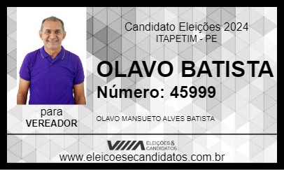 Candidato OLAVO BATISTA 2024 - ITAPETIM - Eleições