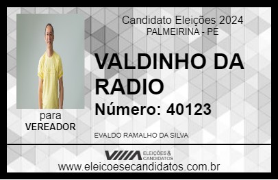 Candidato VALDINHO DA RADIO 2024 - PALMEIRINA - Eleições