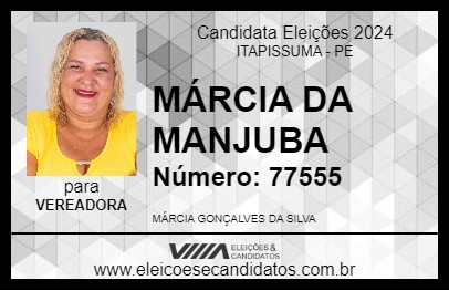 Candidato MÁRCIA DA MANJUBA 2024 - ITAPISSUMA - Eleições