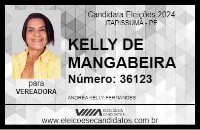 Candidato KELLY DE MANGABEIRA 2024 - ITAPISSUMA - Eleições