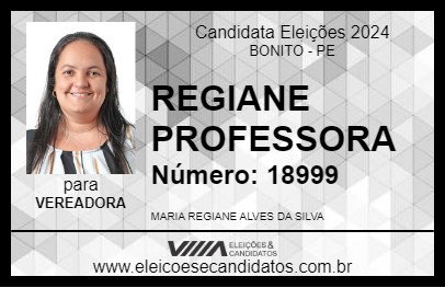 Candidato REGIANE PROFESSORA 2024 - BONITO - Eleições