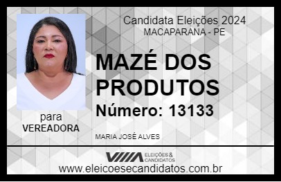 Candidato MAZÉ DOS PRODUTOS 2024 - MACAPARANA - Eleições