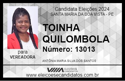 Candidato TOINHA QUILOMBOLA 2024 - SANTA MARIA DA BOA VISTA - Eleições