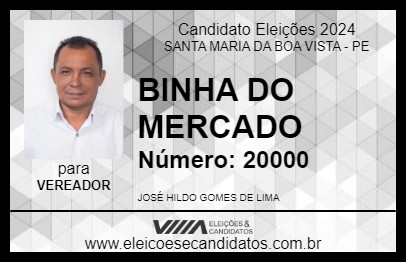 Candidato BINHA DO MERCADO 2024 - SANTA MARIA DA BOA VISTA - Eleições