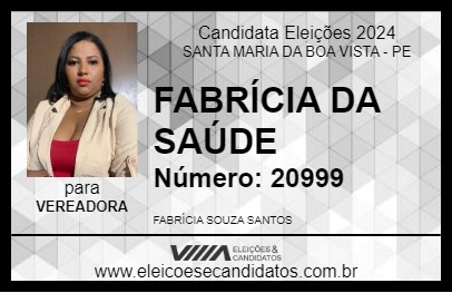 Candidato FABRÍCIA DA SAÚDE 2024 - SANTA MARIA DA BOA VISTA - Eleições