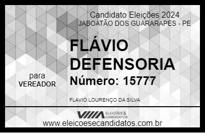 Candidato FLÁVIO DEFENSORIA 2024 - JABOATÃO DOS GUARARAPES - Eleições