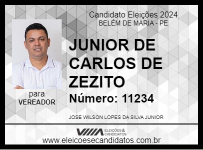 Candidato JUNIOR DE CARLOS DE ZEZITO 2024 - BELÉM DE MARIA - Eleições