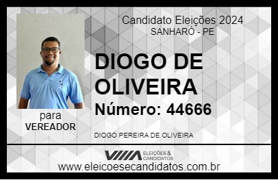 Candidato DIOGO DE OLIVEIRA 2024 - SANHARÓ - Eleições