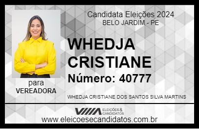 Candidato WHEDJA CRISTIANE 2024 - BELO JARDIM - Eleições