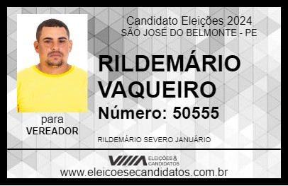 Candidato RILDEMÁRIO VAQUEIRO 2024 - SÃO JOSÉ DO BELMONTE - Eleições