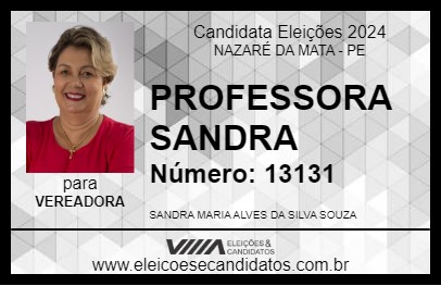 Candidato PROFESSORA SANDRA 2024 - NAZARÉ DA MATA - Eleições