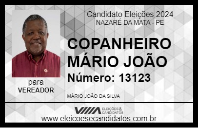 Candidato COPANHEIRO MÁRIO JOÃO 2024 - NAZARÉ DA MATA - Eleições