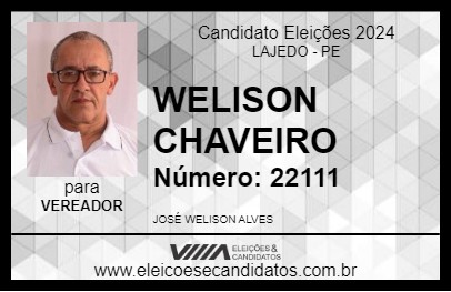 Candidato WELISON CHAVEIRO 2024 - LAJEDO - Eleições