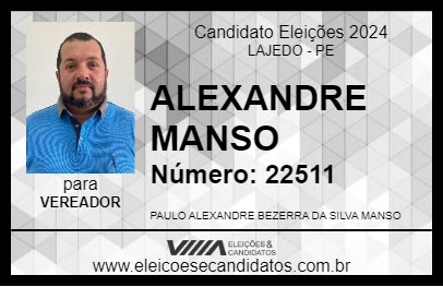 Candidato ALEXANDRE MANSO 2024 - LAJEDO - Eleições