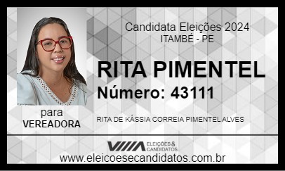 Candidato RITA PIMENTEL 2024 - ITAMBÉ - Eleições