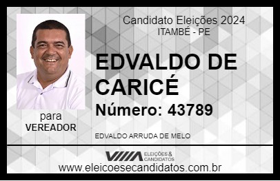 Candidato EDVALDO DE CARICÉ 2024 - ITAMBÉ - Eleições