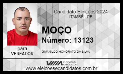 Candidato MOÇO 2024 - ITAMBÉ - Eleições