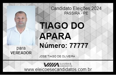 Candidato TIAGO DO APARA 2024 - PASSIRA - Eleições