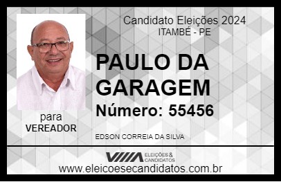 Candidato PAULO DA GARAGEM 2024 - ITAMBÉ - Eleições