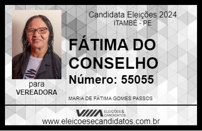 Candidato FÁTIMA DO CONSELHO 2024 - ITAMBÉ - Eleições