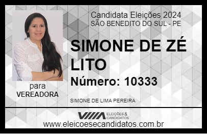 Candidato SIMONE DE ZÉ LITO 2024 - SÃO BENEDITO DO SUL - Eleições