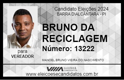 Candidato BRUNO DA RECICLAGEM 2024 - BARRA D\ALCÂNTARA - Eleições