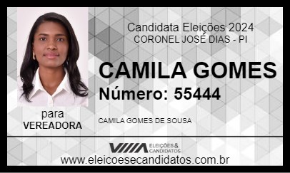 Candidato CAMILA GOMES 2024 - CORONEL JOSÉ DIAS - Eleições