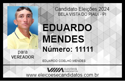 Candidato EDUARDO MENDES 2024 - BELA VISTA DO PIAUÍ - Eleições