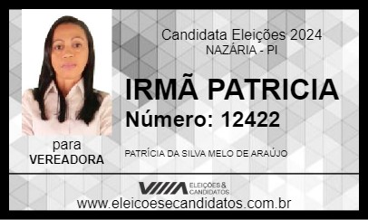 Candidato IRMÃ PATRICIA 2024 - NAZÁRIA - Eleições