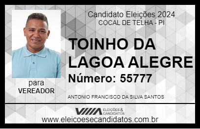 Candidato TOINHO DA LAGOA ALEGRE 2024 - COCAL DE TELHA - Eleições