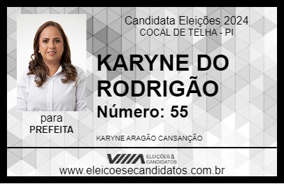 Candidato KARYNE DO RODRIGÃO 2024 - COCAL DE TELHA - Eleições