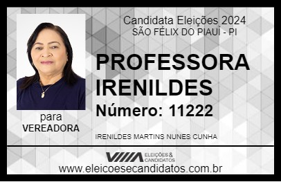 Candidato PROFESSORA IRENILDES 2024 - SÃO FÉLIX DO PIAUÍ - Eleições