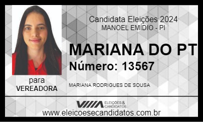 Candidato MARIANA DO PT 2024 - MANOEL EMÍDIO - Eleições