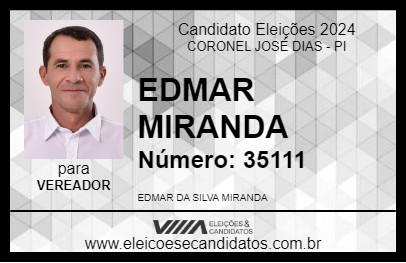 Candidato EDMAR MIRANDA 2024 - CORONEL JOSÉ DIAS - Eleições